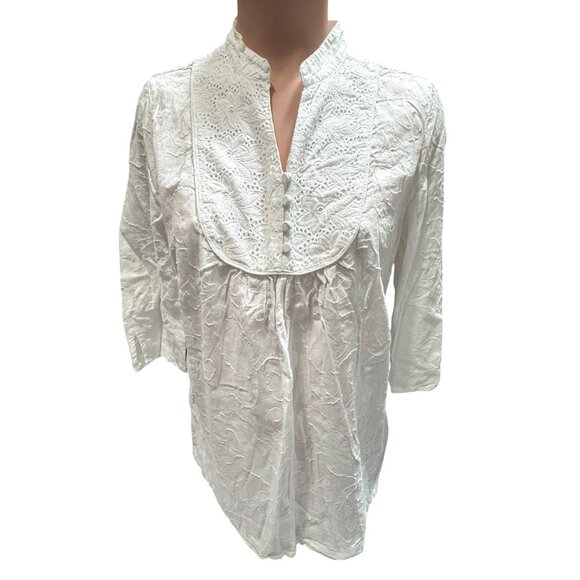 The Webster Miami Women's White Lace Detail Cotton Tunic Top - Picture 11 of 16